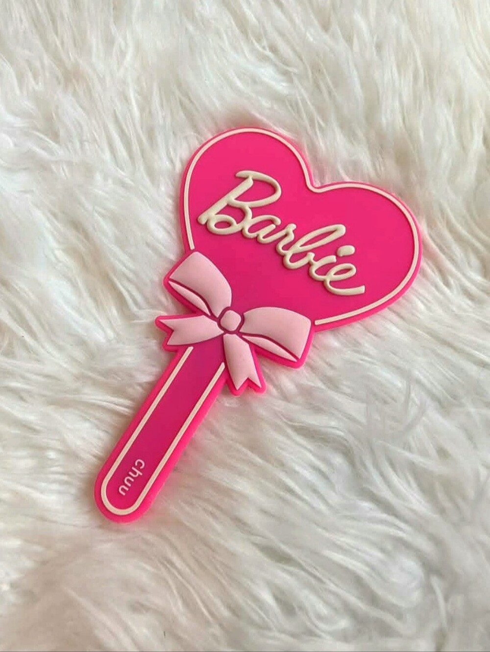 Barbie Hot Pink Heart Hand Mirror with Light Pink Bow Limited Edition Y2k 2000s
